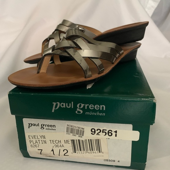 Paul Green Silver Leather Low Wedge Sandal Size 71/2 - Picture 2 of 7